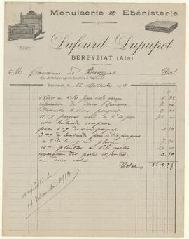 Facture de l'entreprise de menuiserie et ébénisterie Dufourd-Dupupet à Béreyziat, vue 01.