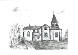 Dessin représentant l'église paroissiale, vue 02.