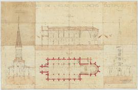 Plan pour la reconstruction de l'église paroissiale (1er projet), vue 01.