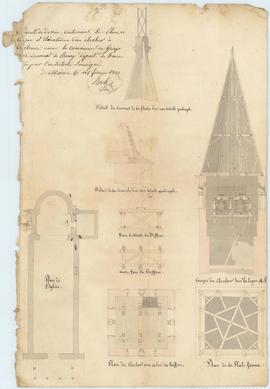 Plan pour la construction du clocher de l'église, vue 01.