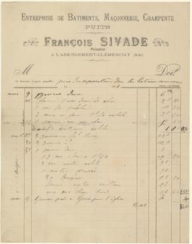 Facture de François Sivade, puisatier pour des travaux aux bâtiments communaux, vue 01