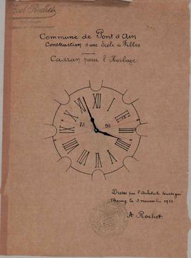 Dessin pour la construction et installation d'une horloge à l'école des filles.