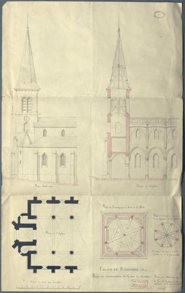 Ramasse, église: plan de masse et levée clôcher, 1898 (2M1)