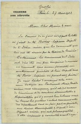 Serrières-de-Briord 1O4 - Pont métallique sur le Rhône, projet : lettre du député-maire de Groslé...