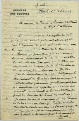 Serrières-de-Briord 1O4 - Pont métallique sur le Rhône, projet: lettre du député-maire Antoine Bl...