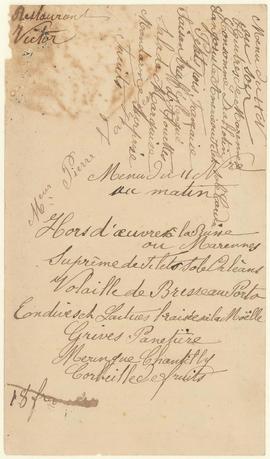 Menu de l'hôtel-boulangerie tenue par Jean Deglétagne, vue 02.