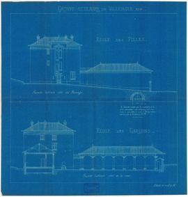 Plan des façades latérales du groupe scolaire.